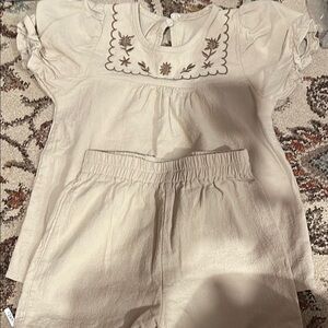 Embroidered Cream Top and Shorts Set